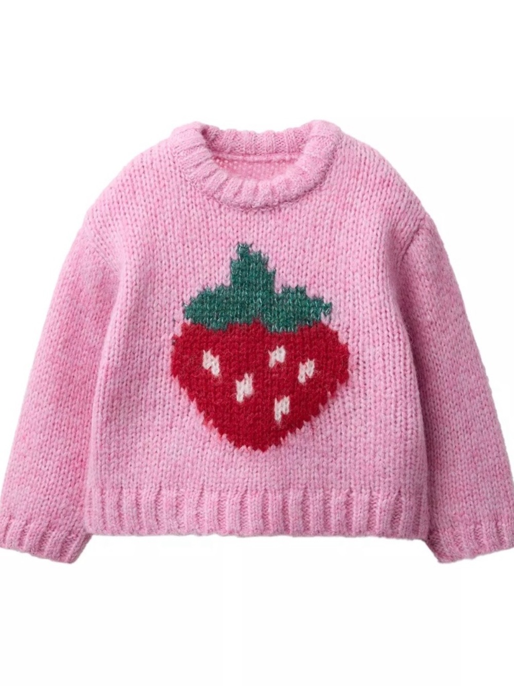 Zara Pink Knit Sweater with Red Strawberry Motif